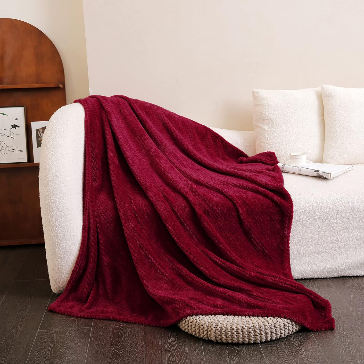 Burgundy Throw Size Blanket Soft Wine Blanket Anti-Static Fleece Blanket Warm Bl