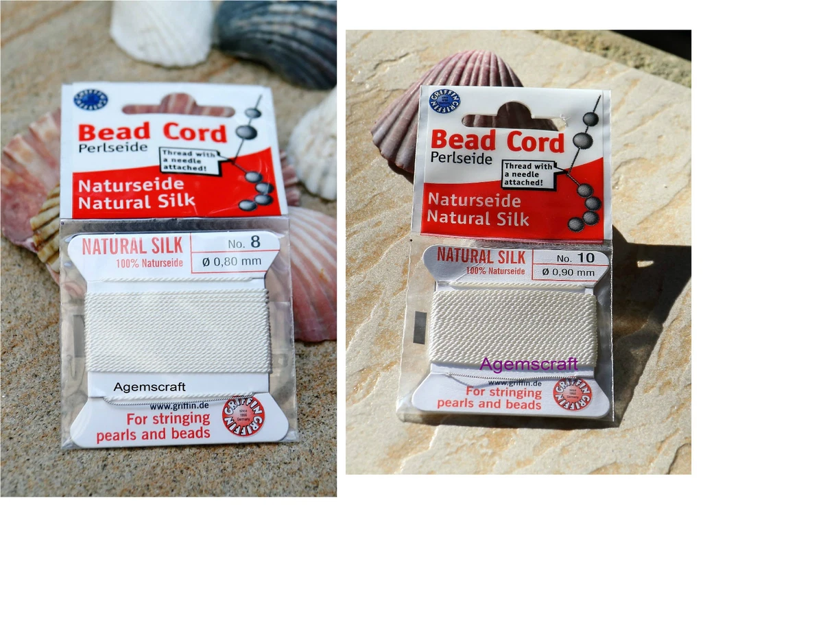 2 meters WHITE Beadalon Griffin Silk Beading Cord w Needle size 1,2,3,4,6,8,10