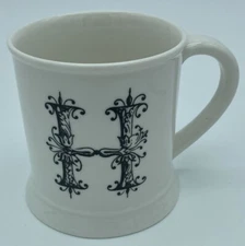 Creative co-op Monogram Stoneware Mug “H” Coffee Mug Tea Cup Hot Cocoa Mug