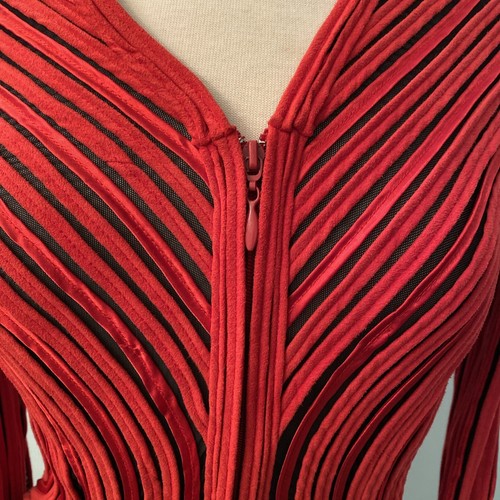 Alexandra Rosati Women’s Sz 8 Petite Red/Black Ribbon Mesh Full Zip Blouse NWT - Picture 2 of 13