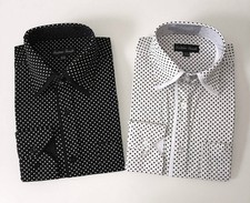 Men's Classic Polka Dot Design Dress Shirt Aqua Black Brown Tan 151/2 201/2
