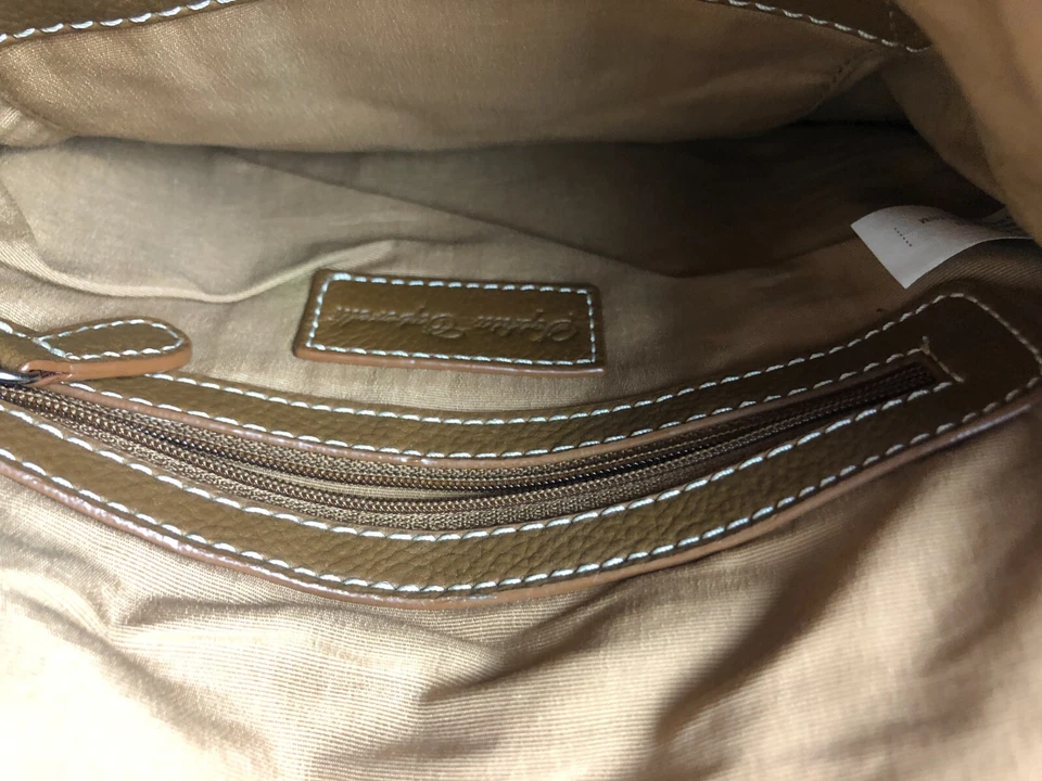 Bolso Bandolera Sophia Caperelli Cartera Firma Tela Borde Marrón Plateado Herrajes Foto 4 de 4