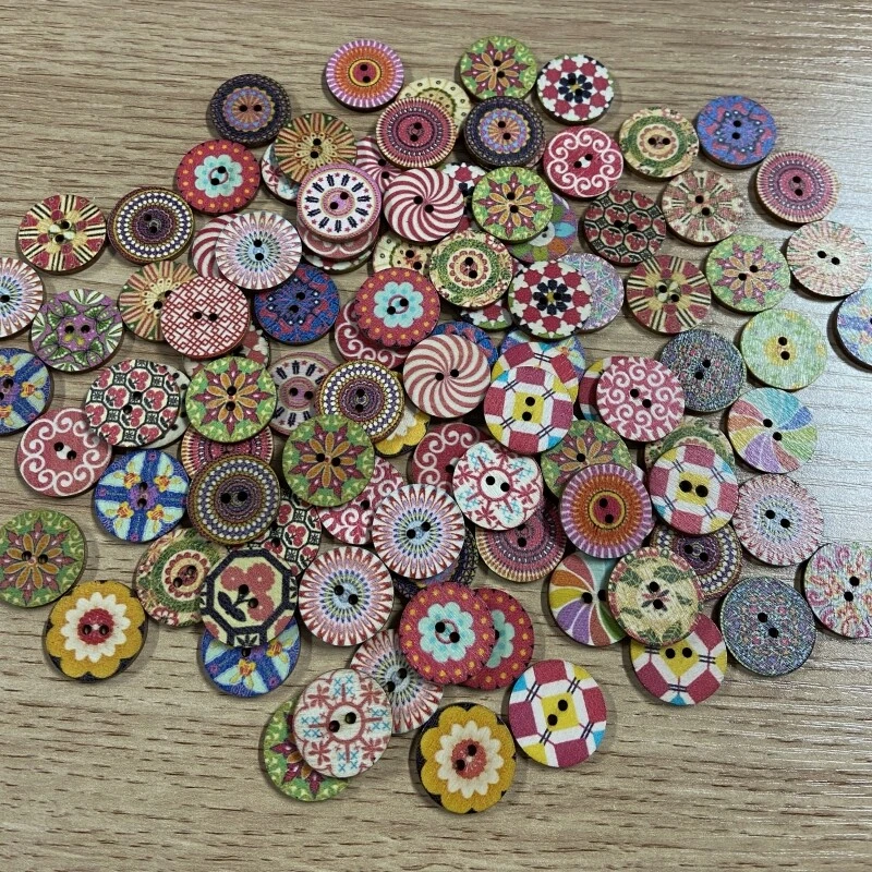 200pcs Mixed Colors Wood Wooden Buttons for Sewing Decorations DIY Arts&Crafts - Image 2 of 4