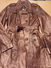 NWOT Cripple Creek Ranchwear  M Copper Vegan Faux Leather Trench Coat Jacket B1
