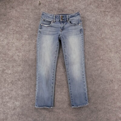 American Eagle Jeans Womens 0 Reg Super Stretch Artist Crop Light Wash Fade