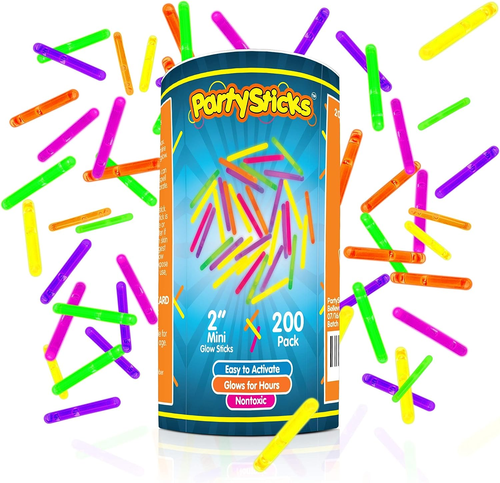 Mini Glow Sticks 200 Pack Glow-In-The-Dark Small, for Easter Eggs, 5 Colors, Neo