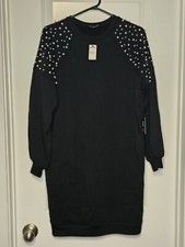 Express Pearl Embellishment Black Sweatshirt Dress Small