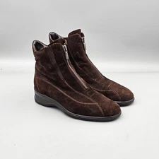 Aquatalia  Women's Size 38 EU 7 US EUC Brown Suede Zip Front Wedge Ankle Boots