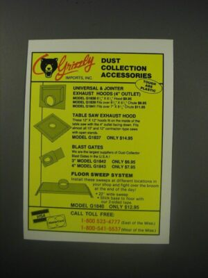 #ad 1990 Grizzly Dust collection accessories Ad $19.99