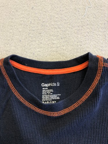 Gap Kids Extra Large Shirt Navy Blue/Orange Long Sleeve Graphic Knit Tee - Picture 3 of 5