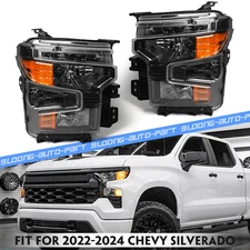 2Pcs For 2022-2024 Chevy Silverado 1500 Halogen Headlights w/ Black Trim LH+RH