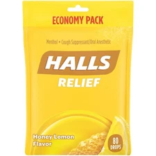 HALLS Relief Honey Lemon Cough Drops, 80 Drops..