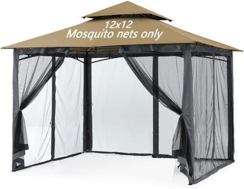 Black Gazebo Mosquito Netting with UV Protection & Easy Access Zip Doors 12x12FT - Picture 3 of 9