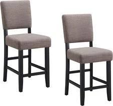 Brax Upholstered Back Counter Height Stools Set of 2, Gray Woven Fabric, Black W