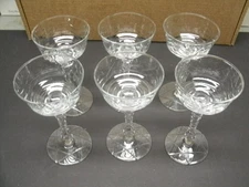 LIBBEY ROCK SHARPE ARCTIC ROSE STEM  SET 6 COCKTAIL OR LIQUOR STEMS 5 3/4" H
