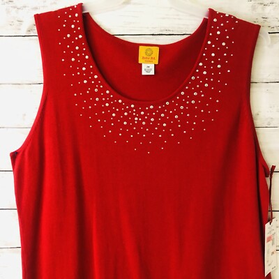 NWT Sz 2X Sweater Red/Silver Stud Bling Top Slvless Ruby Rd