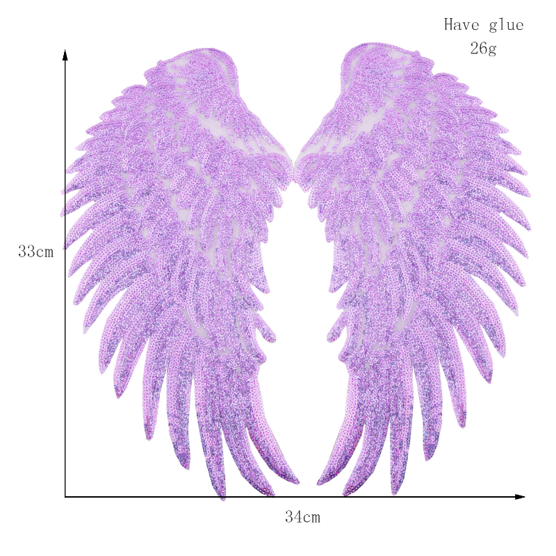 Tuba Angel Wings Sequins Patches - Iron-On Embroidered Applique For Clothing (11x12 Inch Pair)