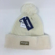 NEW WRANGLER WINTER WHITE BEANIE WITH MATCHING POMPOM AND FAUX FUR TRIM