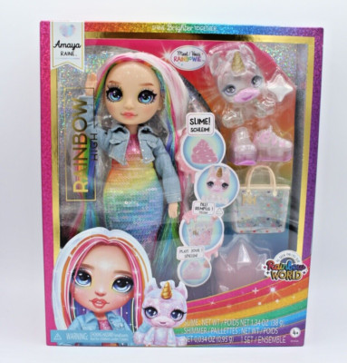 MGA Rainbow High Puppe Amaya Raine Einhorn Rainbowie Slime-Kit Glitzerschleim