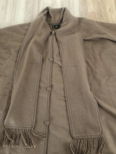 Leo Peressi 100% Alpaca Poncho Cape Attached Scarf Tan One Size - Picture 9 of 10