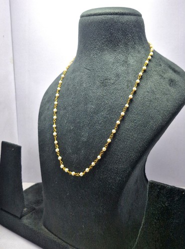 Freshwater Pearl 4 mm Gemstone Gold Plated Chain 27" Mala Necklaces Chain - Picture 2 of 8