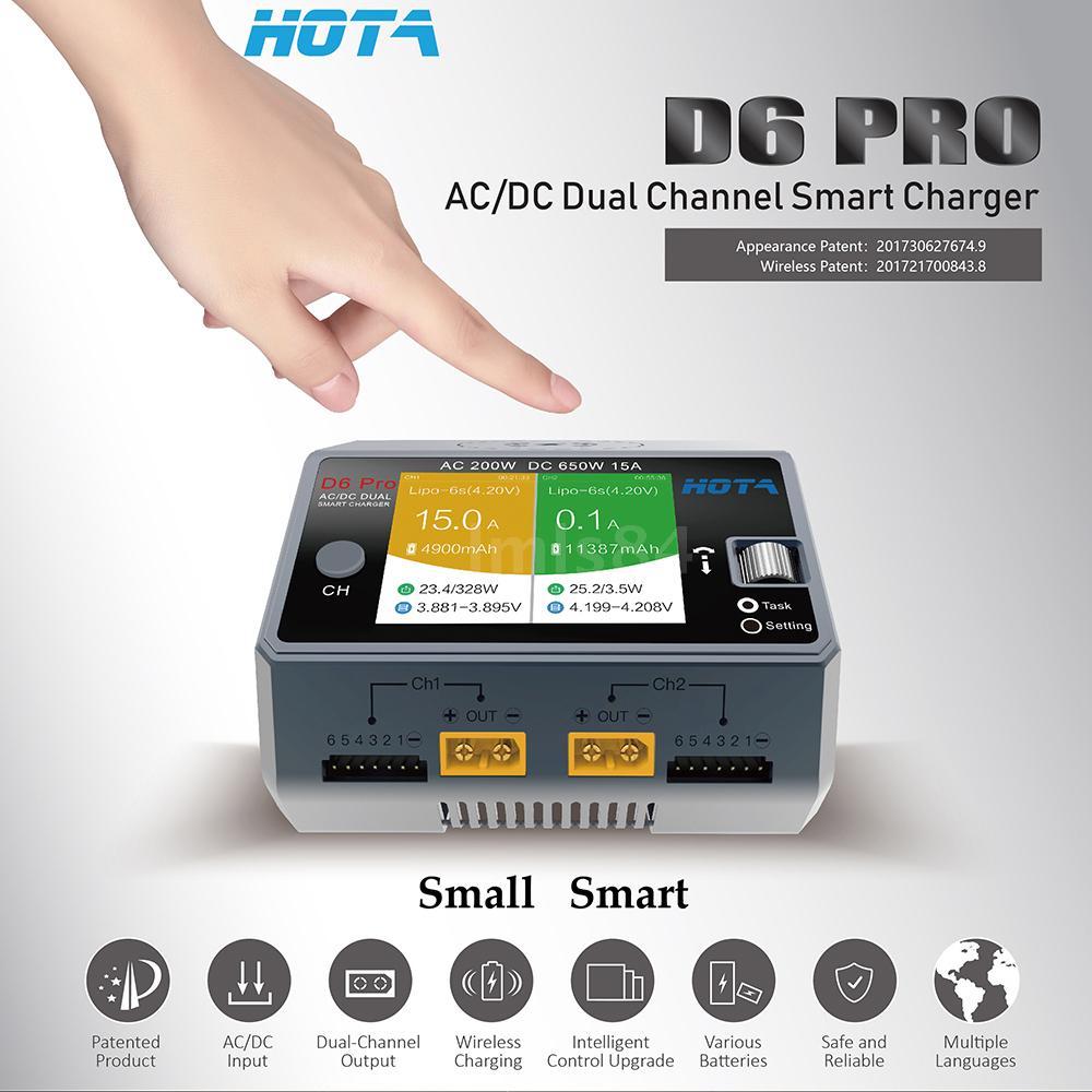 HOTA D6 Pro Smart Charger AC200W DC650W 15A for Lipo NiMH Battery Charging V4I0 HOTA D6 Pro Smart Charger AC200W DC650W 15A for Lipo NiMH Battery Charging V4I0