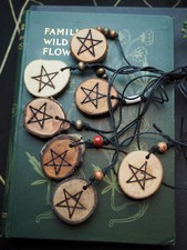 English Wood Pentagram Pendant with Cord - Pagan, Wiccan, Witchcraft,