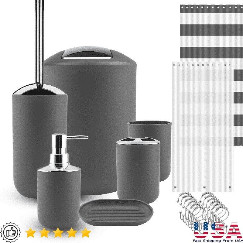 9-Piece Plastic Bath Set with Shower Curtain, Toothbrush Holder & Soap Dish