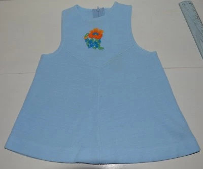 Vêtement enfant ancienne robe trapèze bleu fille vintage 70'S - Photo 1/4