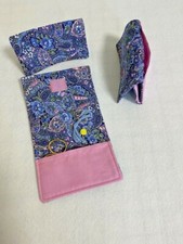 Blue  Pink Paisley Flowers Handmade scissor, sewing notions, pincushion wallet