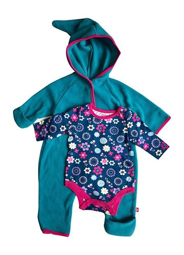 Baby Mädchen Fleece Body mit Kapuze Elfe Strampler & Langarm Druckknopf Set      - Bild 2 von 5