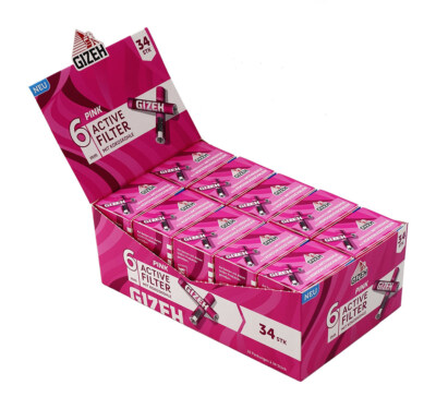 1 Box (10 Packungen) GIZEH Pink Active Filter Slim, mit Kokoskohle gefüllt