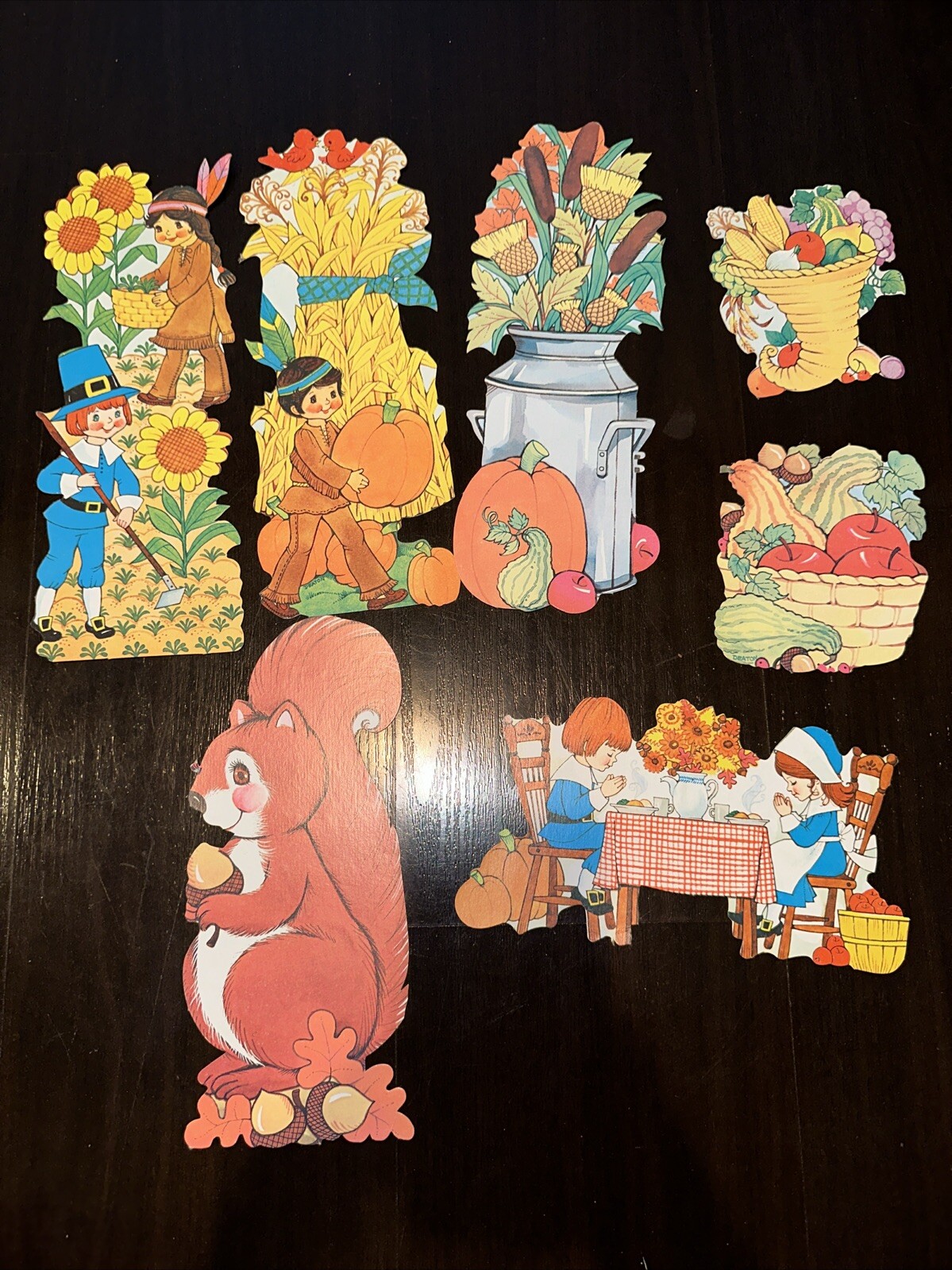Vintage Thanksgiving Die Cut Paper Decorations Lot Of 7 Scene Fall Harvest 80’s eBay