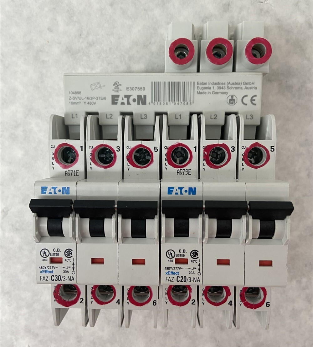 Eaton FAZ-C30/3-NA, FAZ-C20/3-NA Circuit Breakers & Z-SV/UL-16/3P 