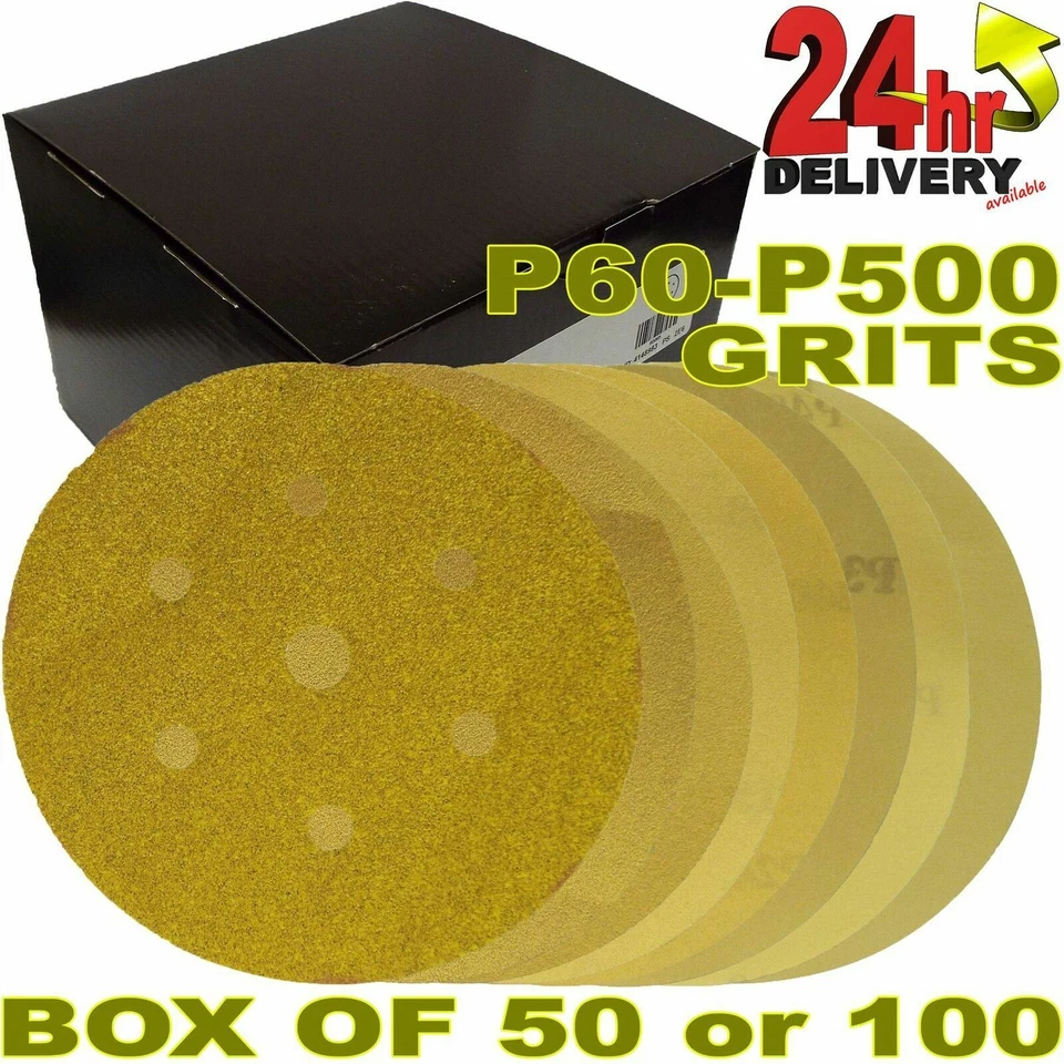Pro Range Gold 6+1 Holes 6" [150mm] HookIt DA Sanding Discs Box Quantities