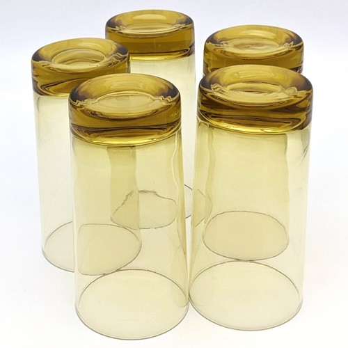 Vintage Amber Glass Tumblers Set of 5 |Midcentury Modern Amber HoneyGold Drinkin - Picture 9 of 10