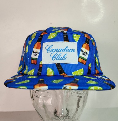 Canadian Club Whisky 5 Panel Hat Dry Bottle Lime Design Blue Adjustable Cap NEW