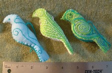 3 Felt Birds Embroidered Handmade 3.75 to 4 i...