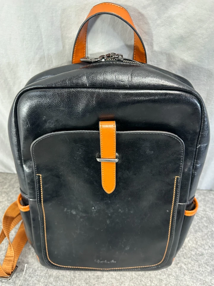 Bostanten 黑色棕色皮革背包 便携式电脑包 口袋 很好! — 第 3/4 张图片