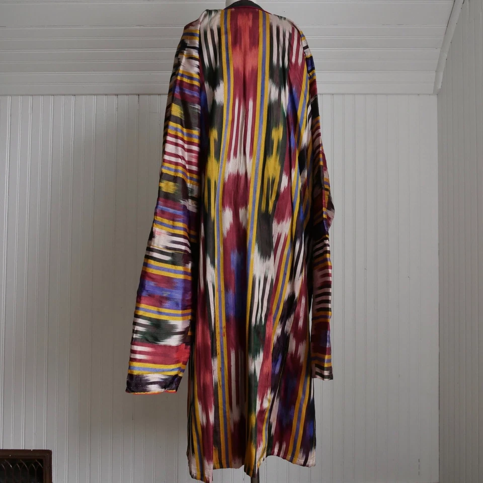 INCREÍBLE chaqueta reversible antigua Uzbekistán ikat teñida seda y algodón calicó Foto 2 de 4