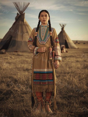 #ad Photo A4 Lakota Sioux – jeune femme en robe perlée devant tipis – 1229 EUR 5.99