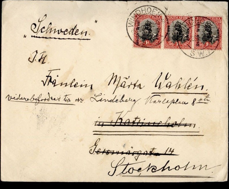DR WHO 1927 SOUTH WEST AFRICA OVPT WINDHOEK TO SWEDEN R72303