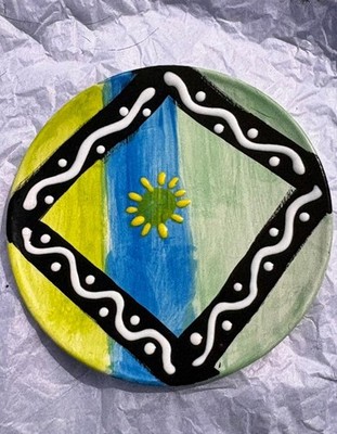 Get the party started with this 7  round multicolored ceramic plate       TT5BB3