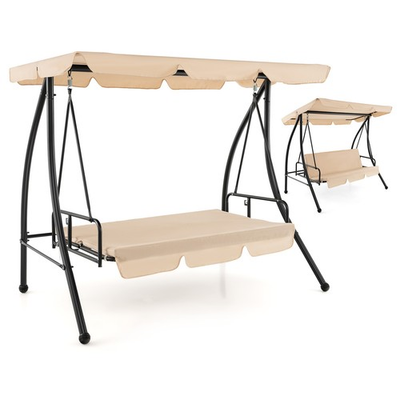 #ad Patio Hammock Converting Flatbed Outdoor Swing Chair Glider w Adjustable Canopy $139.99