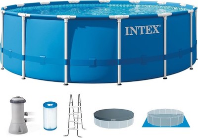 Above Ground Pool Set, 15ft x 48in Metal Frame w/ 1000 GPH Pump, Ladder & Cover