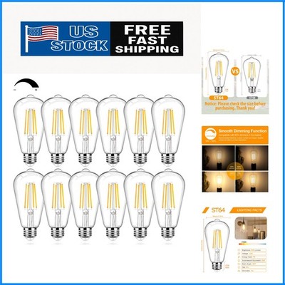 Dimmable 800 Lumen Vintage Edison Light Bulbs - Warm Soft White Glow, 12 Pack