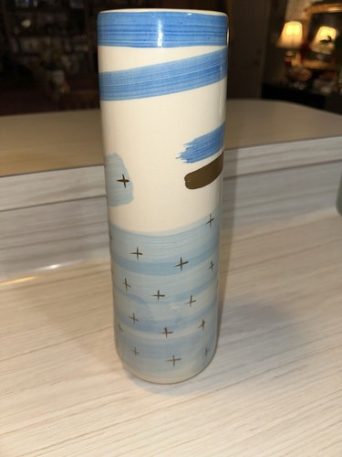 Pier 1 Tall Vase Blue Creme Stripes with Gold Cross Accents Abstract Art - Picture 4 of 7