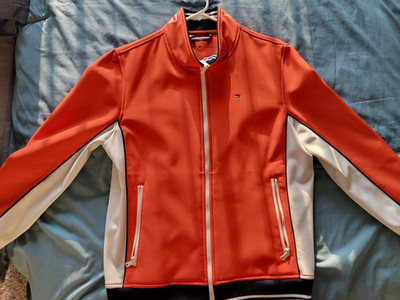 Tommy Hilfiger Orange/White Colorblock Full Zip Jacket Pockets S (Fits M)