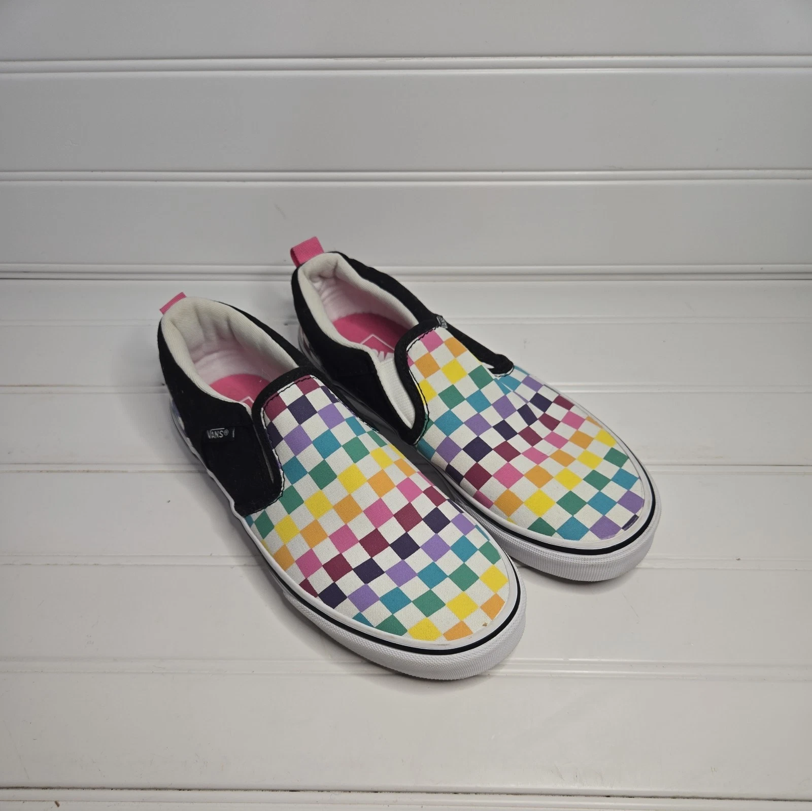 Nuove sneakers Vans Missy classiche slip on giovanili taglia 4 arcobaleno a scacchi skate