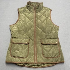 G.H. Bass & Co Vest Womens Medium Olive Green Quilted Zip Puffer Snap Pockets